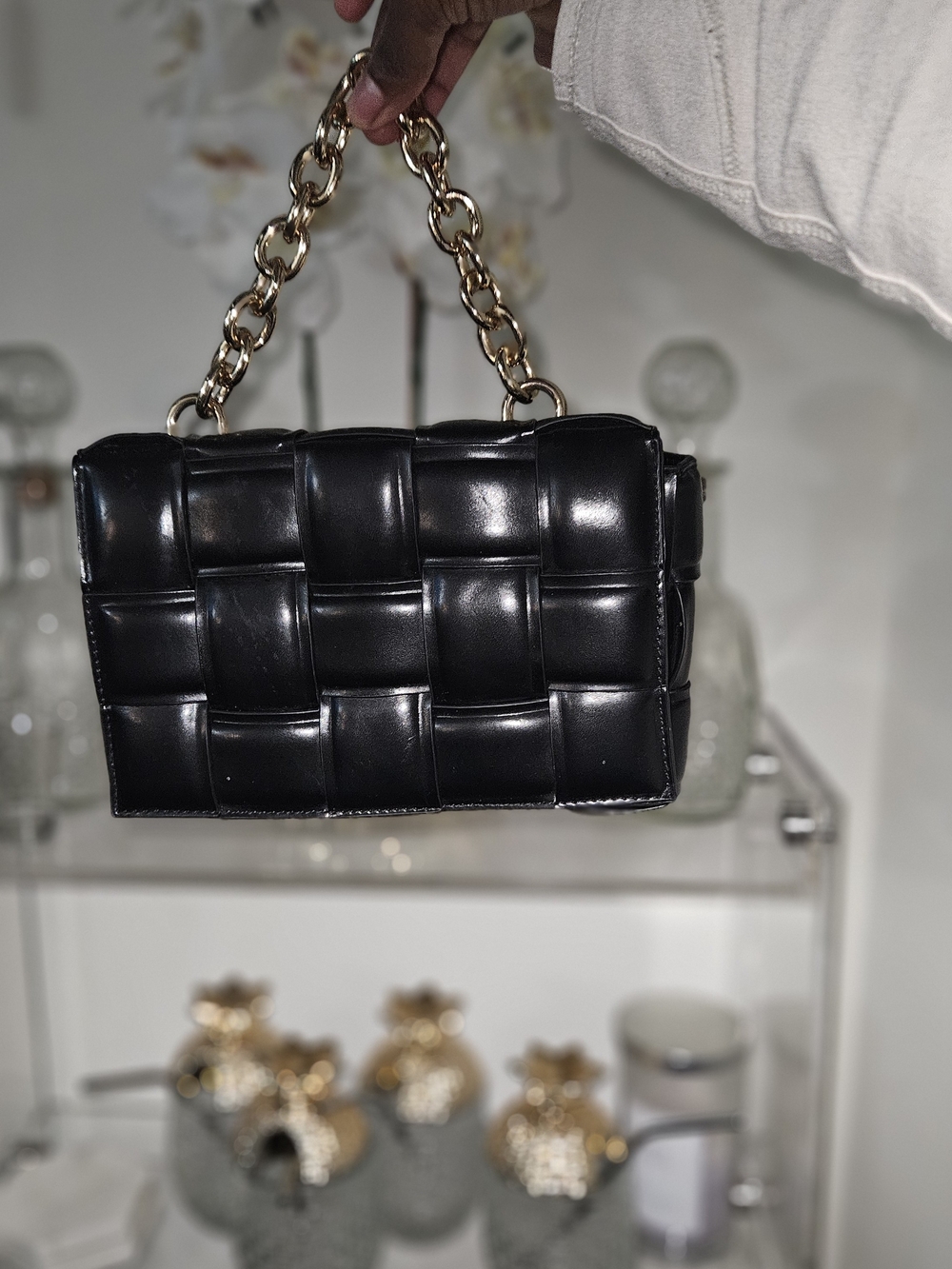 Black Handheld Woven Bag